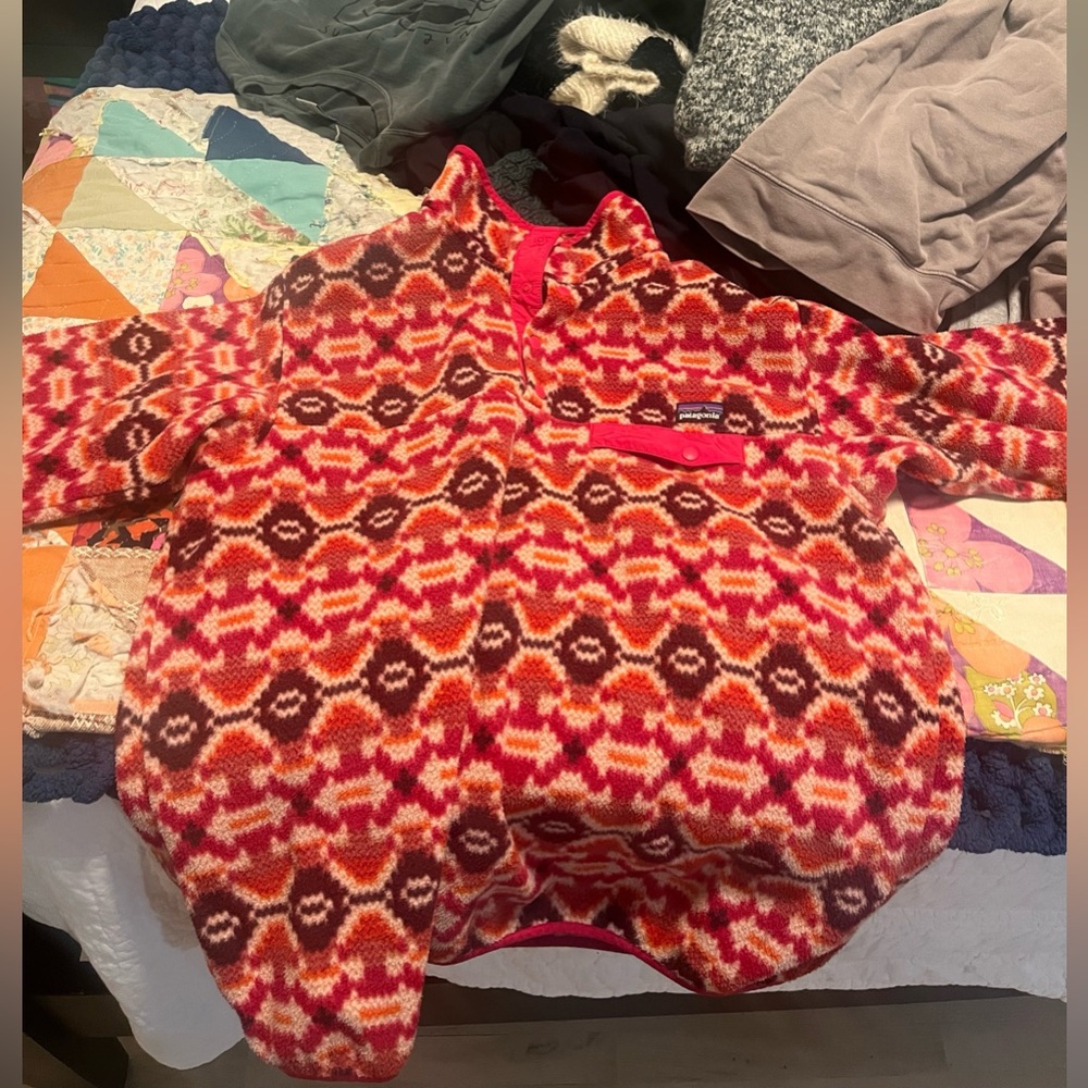 women’s xl patagonia fleece pullover printed pink and orange
